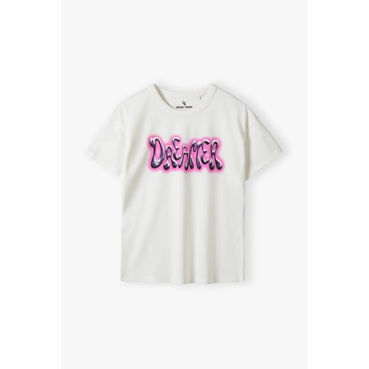 Pudełkowy t-shirt dziewczęcy z napisem - Dreamer - Lincoln&Sharks ze sklepu 5.10.15 w kategorii Bluzki dziewczęce - zdjęcie 172115961