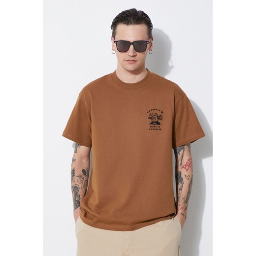 Carhartt WIP t-shirt bawełniany S/S Icons T-Shirt męski kolor brązowy z aplikacją I033271.08WXX ze sklepu PRM w kategorii T-shirty męskie - zdjęcie 172119201