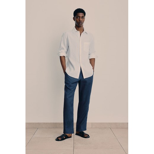 H & M - Lniane spodnie Regular Fit - Niebieski ze sklepu H&M w kategorii Spodnie męskie - zdjęcie 172119261