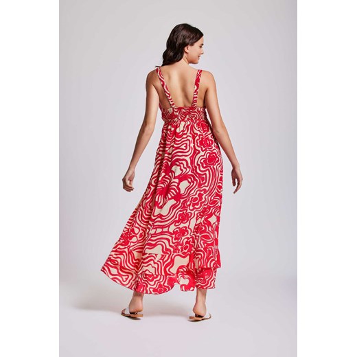 Sukienka maxi Lidia Iconique czerwona we wzory IC24-115 ze sklepu piubiu_pl w kategorii Sukienki - zdjęcie 172119982