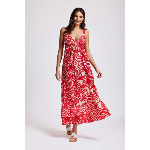 Sukienka maxi Lidia Iconique czerwona we wzory IC24-115 ze sklepu piubiu_pl w kategorii Sukienki - zdjęcie 172120030