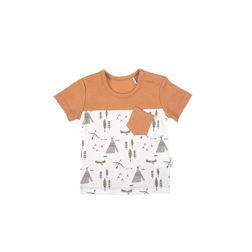 Koszulka chłopięca bawełniana z indiańskim wzorem i pomarańczowymi rękawami ze sklepu 5.10.15 w kategorii T-shirty chłopięce - zdjęcie 172122083