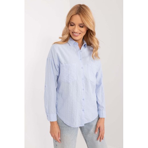 Bawełniana koszula klasyczna z haftem jasnoniebieska ze sklepu 5.10.15 w kategorii Koszule damskie - zdjęcie 172122950