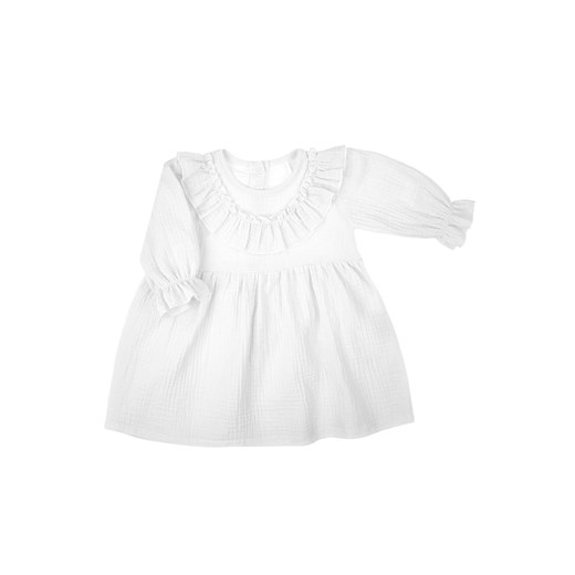 Muślinowa sukienka z długim rękawem dla dziewczynki w kolorze białym ze sklepu 5.10.15 w kategorii Sukienki dziewczęce - zdjęcie 172122983