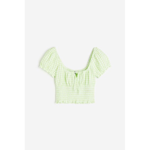 H & M - Elastycznie marszczona bluzka z bufkami - Zielony ze sklepu H&M w kategorii Bluzki damskie - zdjęcie 172126222
