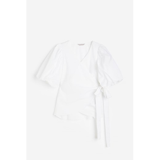 H & M - Kopertowa bluzka z baloniastym rękawem - Biały ze sklepu H&M w kategorii Bluzki damskie - zdjęcie 172126320