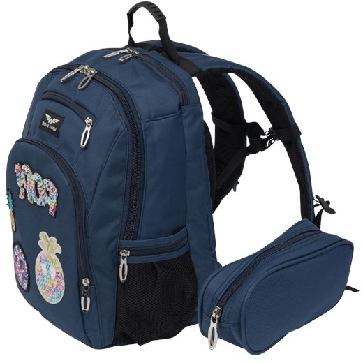 Plecak szkolny PATCHES BLUE + piórnik GRATIS ze sklepu WINGS w kategorii Plecaki dla dzieci - zdjęcie 172128024