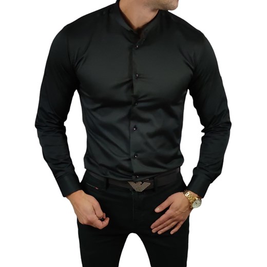 Koszula elegancka  ze stójką slim fit  czarna ESP013  DM Espada Men’s Wear 3XL Moda Męska
