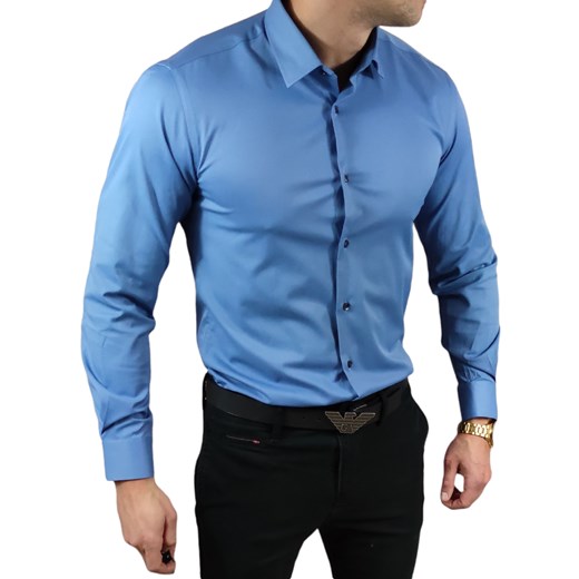Klasyczna  koszula slim fit  niebieska elegancka ESP06   DM ze sklepu Moda Męska w kategorii Koszule męskie - zdjęcie 172129624