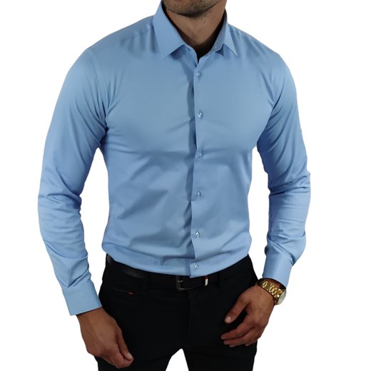 Klasyczna elegancka koszula slim fit ciemny błękit ESP06    DM ze sklepu Moda Męska w kategorii Koszule męskie - zdjęcie 172129642