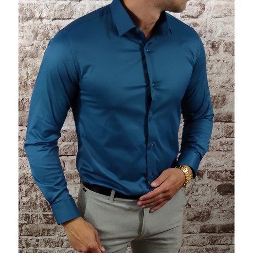 Klasyczna  koszula slim fit kolor  morski elegancka ESP06   DM Espada Men’s Wear XL Moda Męska
