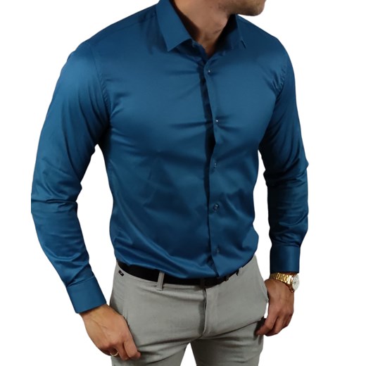 Klasyczna  koszula slim fit kolor  morski elegancka ESP06   DM ze sklepu Moda Męska w kategorii Koszule męskie - zdjęcie 172129682