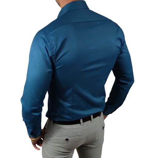 Klasyczna  koszula slim fit kolor  morski elegancka ESP06   DM Espada Men’s Wear 3XL Moda Męska