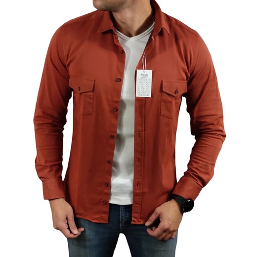 Koszula casualowa slim fit z kieszonkami  pomarańczowa ESP014  DM ze sklepu Moda Męska w kategorii Koszule męskie - zdjęcie 172129701