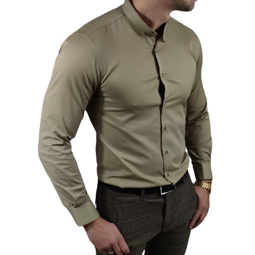 Koszula elegancka  ze stójką slim fit  beżowa ESP013    DM Espada Men’s Wear XXL Moda Męska