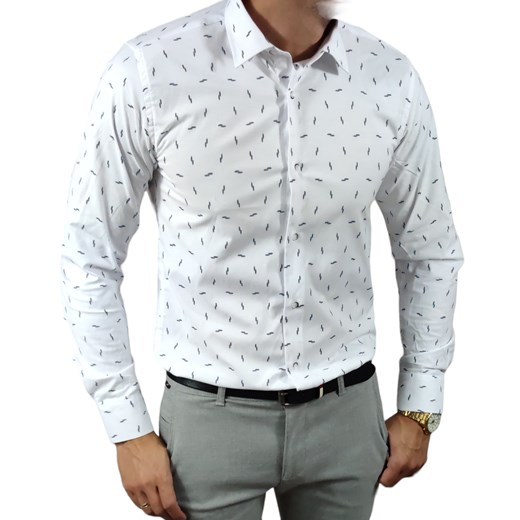 Koszula  slim fit  biała  ziarenka ESP15  DM Espada Men’s Wear XXL Moda Męska