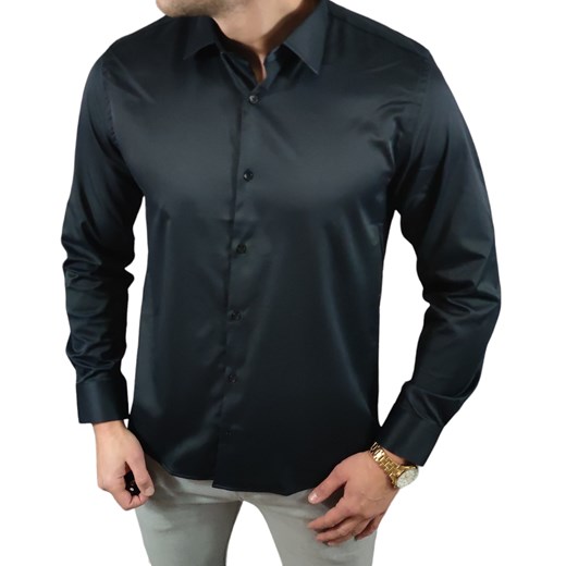 Klasyczna  koszula krój regular  czarna elegancka ESP025 DM ze sklepu Moda Męska w kategorii Koszule męskie - zdjęcie 172129931