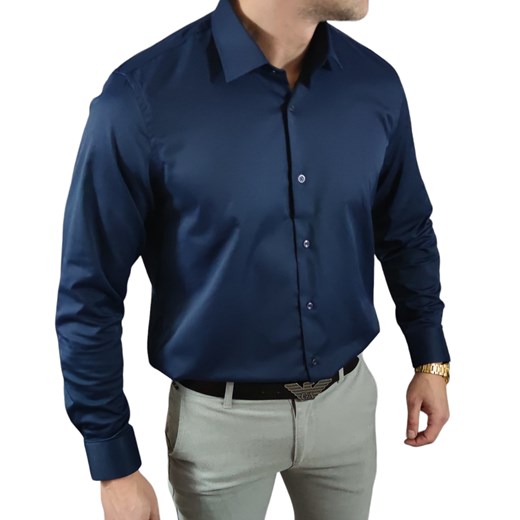 Klasyczna  koszula krój regular  granatowa ESP025   DM ze sklepu Moda Męska w kategorii Koszule męskie - zdjęcie 172129942