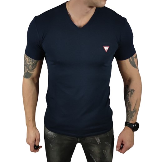 T-shirt Guess  granatowy V-neck Super Slim Fit M2YI32J1314-G7V2 Navy Elastane   Guess XL Moda Męska