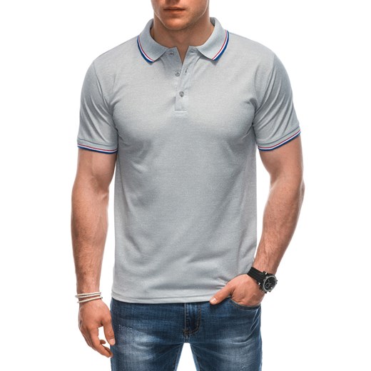 Koszulka męska Polo bez nadruku 1932S - szara ze sklepu Edoti w kategorii T-shirty męskie - zdjęcie 172130004