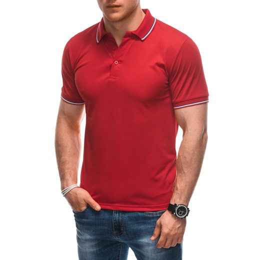 Koszulka męska Polo bez nadruku 1932S - czerwona ze sklepu Edoti w kategorii T-shirty męskie - zdjęcie 172130012