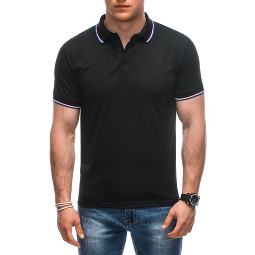 Koszulka męska Polo bez nadruku 1932S - czarna ze sklepu Edoti w kategorii T-shirty męskie - zdjęcie 172130013