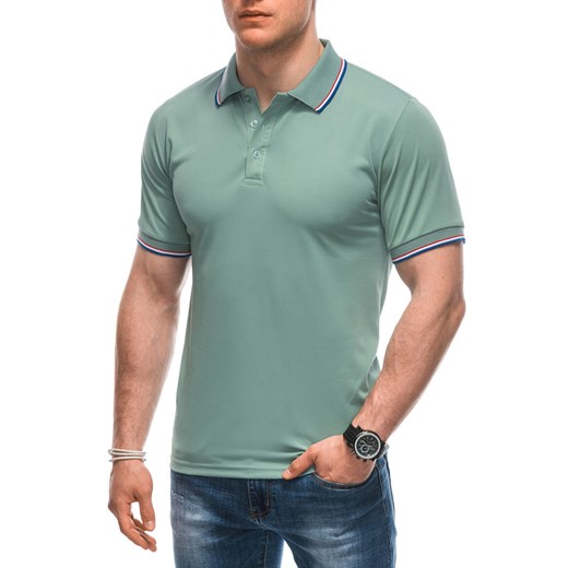 Koszulka męska Polo bez nadruku 1932S - jasnozielona ze sklepu Edoti w kategorii T-shirty męskie - zdjęcie 172130020