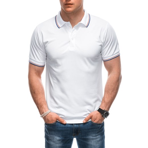 Koszulka męska Polo bez nadruku 1932S - biała ze sklepu Edoti w kategorii T-shirty męskie - zdjęcie 172130031