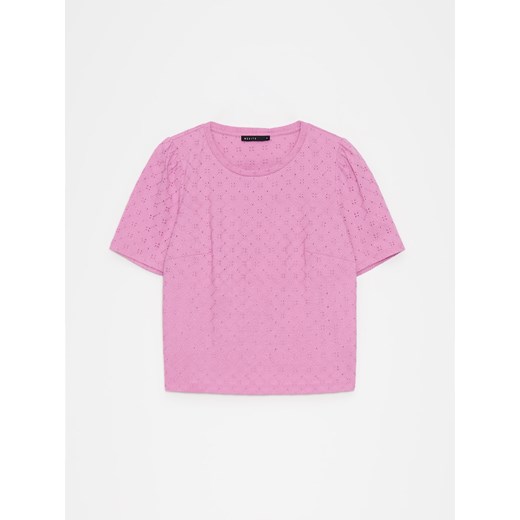 Mohito - Różowa bluzka z ażurowym wzorem - fioletowy ze sklepu Mohito w kategorii Bluzki damskie - zdjęcie 172131541