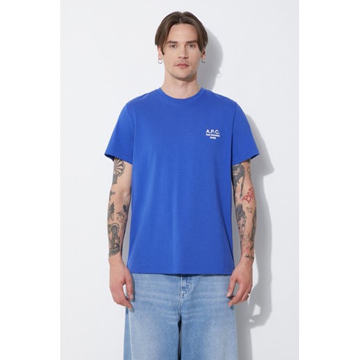 A.P.C. t-shirt bawełniany t-shirt raymond męski kolor niebieski z aplikacją COEZC-H26840 ze sklepu ANSWEAR.com w kategorii T-shirty męskie - zdjęcie 172136361