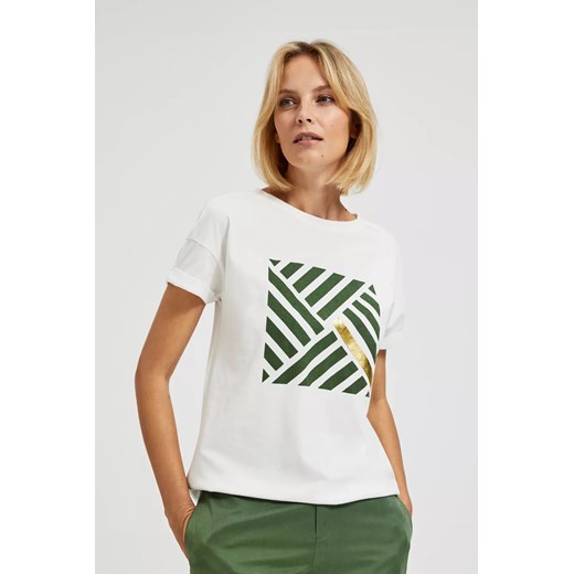 T-shirt z geometrycznym wzorem i okrągłym dekoltem biały ze sklepu Moodo.pl w kategorii Bluzki damskie - zdjęcie 172136392