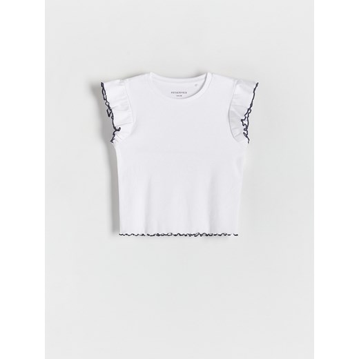 Reserved - Prążkowany t-shirt - biały ze sklepu Reserved w kategorii Bluzki dziewczęce - zdjęcie 172140293