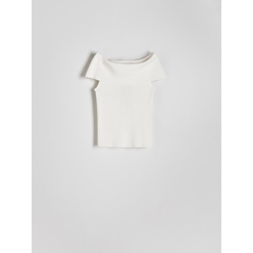 Reserved - Dzianinowa bluzka z wiskozą - złamana biel ze sklepu Reserved w kategorii Bluzki damskie - zdjęcie 172140333