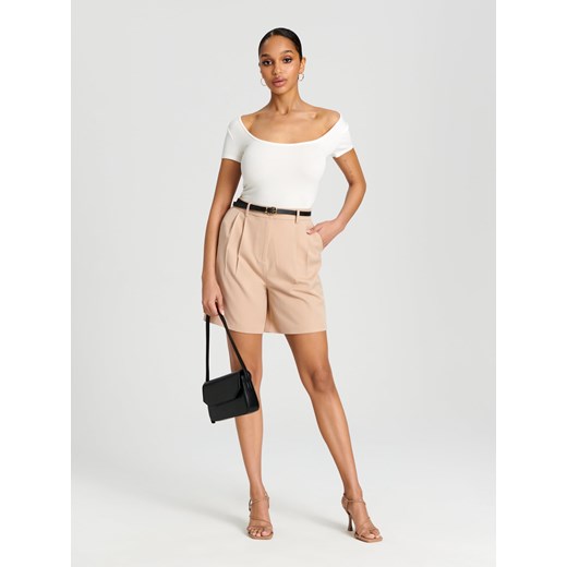 Sinsay - Szorty z wysokim stanem - kremowy Sinsay XS Sinsay