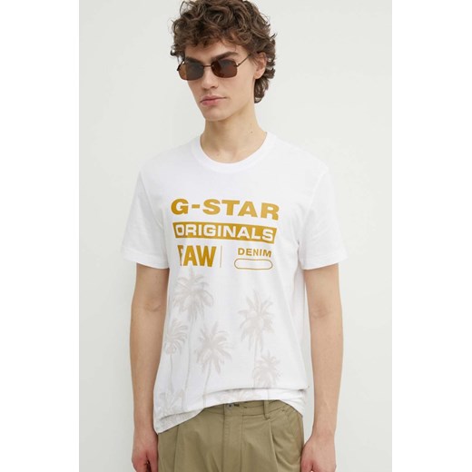 G-Star Raw t-shirt bawełniany męski kolor biały z nadrukiem D24681-336 ze sklepu ANSWEAR.com w kategorii T-shirty męskie - zdjęcie 172142940