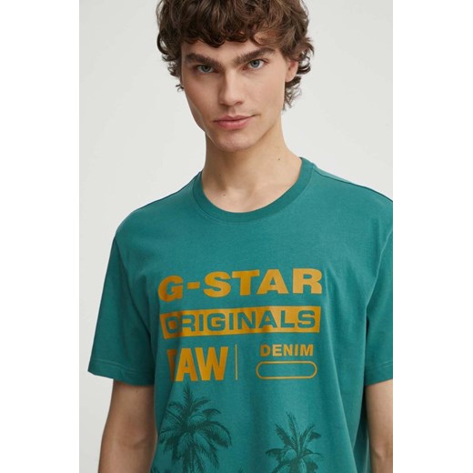 G-Star Raw t-shirt bawełniany męski kolor zielony z nadrukiem D24681-336 ze sklepu ANSWEAR.com w kategorii T-shirty męskie - zdjęcie 172142950
