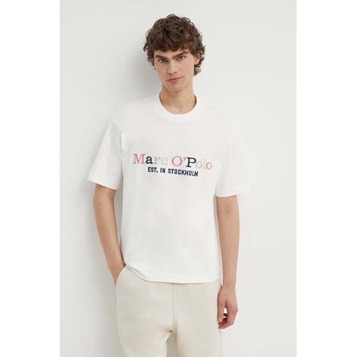 Marc O&apos;Polo t-shirt bawełniany męski kolor biały z aplikacją 424208351304 ze sklepu ANSWEAR.com w kategorii T-shirty męskie - zdjęcie 172144271