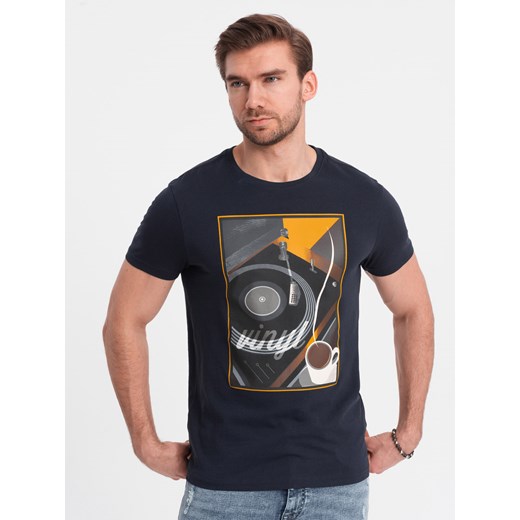 T-shirt męski bawełniany z nadrukiem winyl - granatowy V2 OM-TSPT-0119 ze sklepu ombre w kategorii T-shirty męskie - zdjęcie 172145192