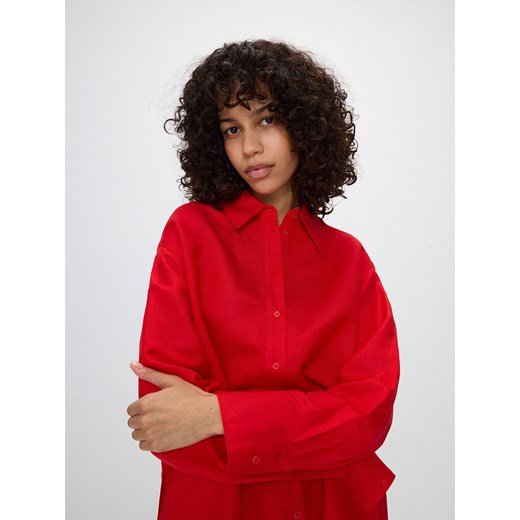 Reserved - Koszula z lnem - czerwony ze sklepu Reserved w kategorii Koszule damskie - zdjęcie 172146263