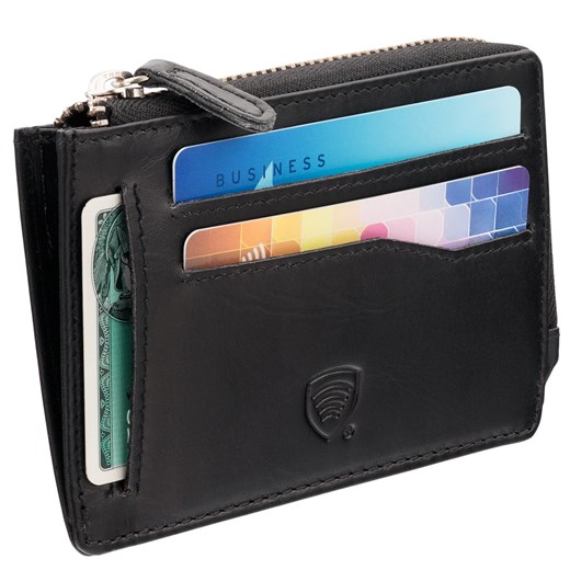 Mały skórzany portfel na karty zamykany na zamek (Czarny) ze sklepu Koruma ID Protection w kategorii Portfele męskie - zdjęcie 172150473