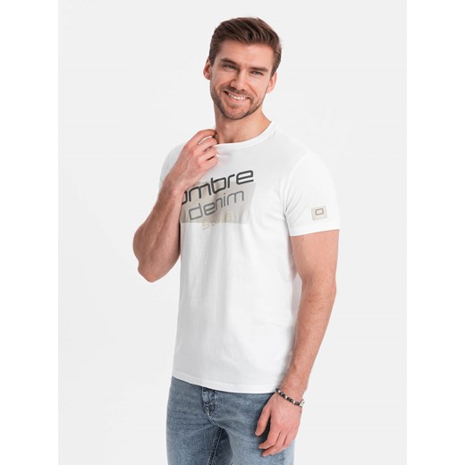 T-shirt męski bawełniany z logotypem - biały V1 OM-TSPT-0139 M wyprzedaż ombre