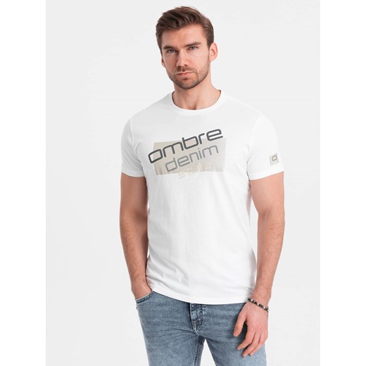 T-shirt męski bawełniany z logotypem - biały V1 OM-TSPT-0139 M wyprzedaż ombre