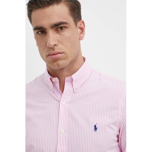 Polo Ralph Lauren koszula męska kolor różowy slim z kołnierzykiem button-down ze sklepu ANSWEAR.com w kategorii Koszule męskie - zdjęcie 172152681