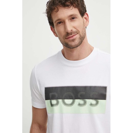 Boss Green t-shirt męski kolor biały z nadrukiem 50512998 ze sklepu ANSWEAR.com w kategorii T-shirty męskie - zdjęcie 172153013