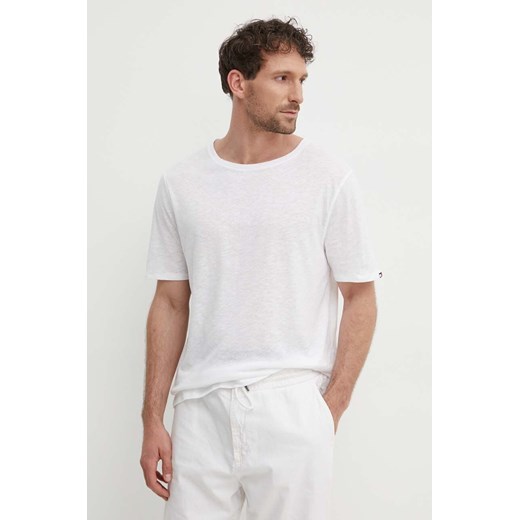 Tommy Hilfiger t-shirt z domieszką lnu kolor biały gładki UM0UM03226 ze sklepu ANSWEAR.com w kategorii T-shirty męskie - zdjęcie 172153032