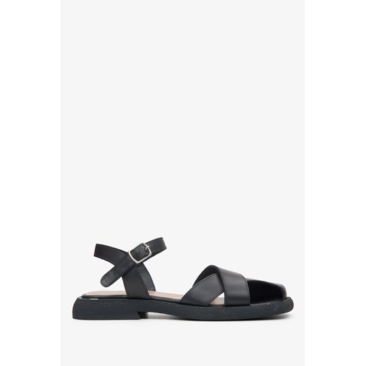 Estro: Czarne skórzane sandały damskie z paskami na krzyż ze sklepu Estro w kategorii Sandały damskie - zdjęcie 172154004
