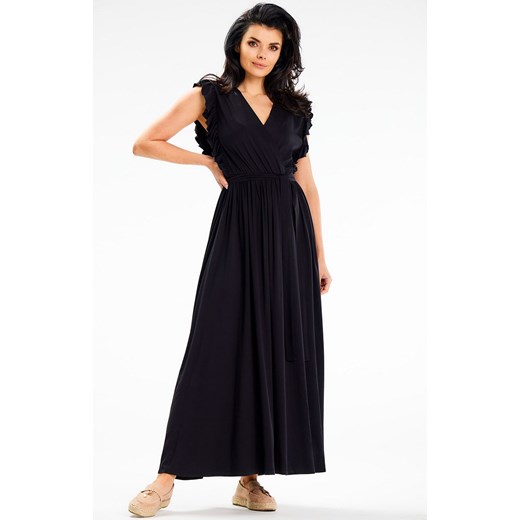 Sukienka maxi z kopertowym dekoltem czarna A638, Kolor czarny, Rozmiar L, Awama ze sklepu Primodo w kategorii Sukienki - zdjęcie 172157104
