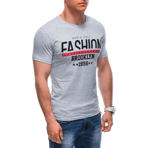 T-shirt męski z nadrukiem 1933S - szary ze sklepu Edoti w kategorii T-shirty męskie - zdjęcie 172160360