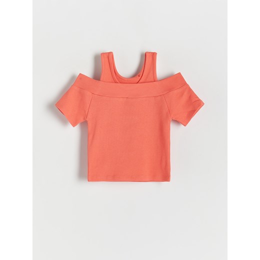 Reserved - Prążkowana bluzka - koralowy ze sklepu Reserved w kategorii Bluzki dziewczęce - zdjęcie 172161390