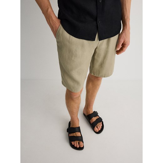 Reserved - Lniane szorty jogger - jasnozielony ze sklepu Reserved w kategorii Spodenki męskie - zdjęcie 172161524